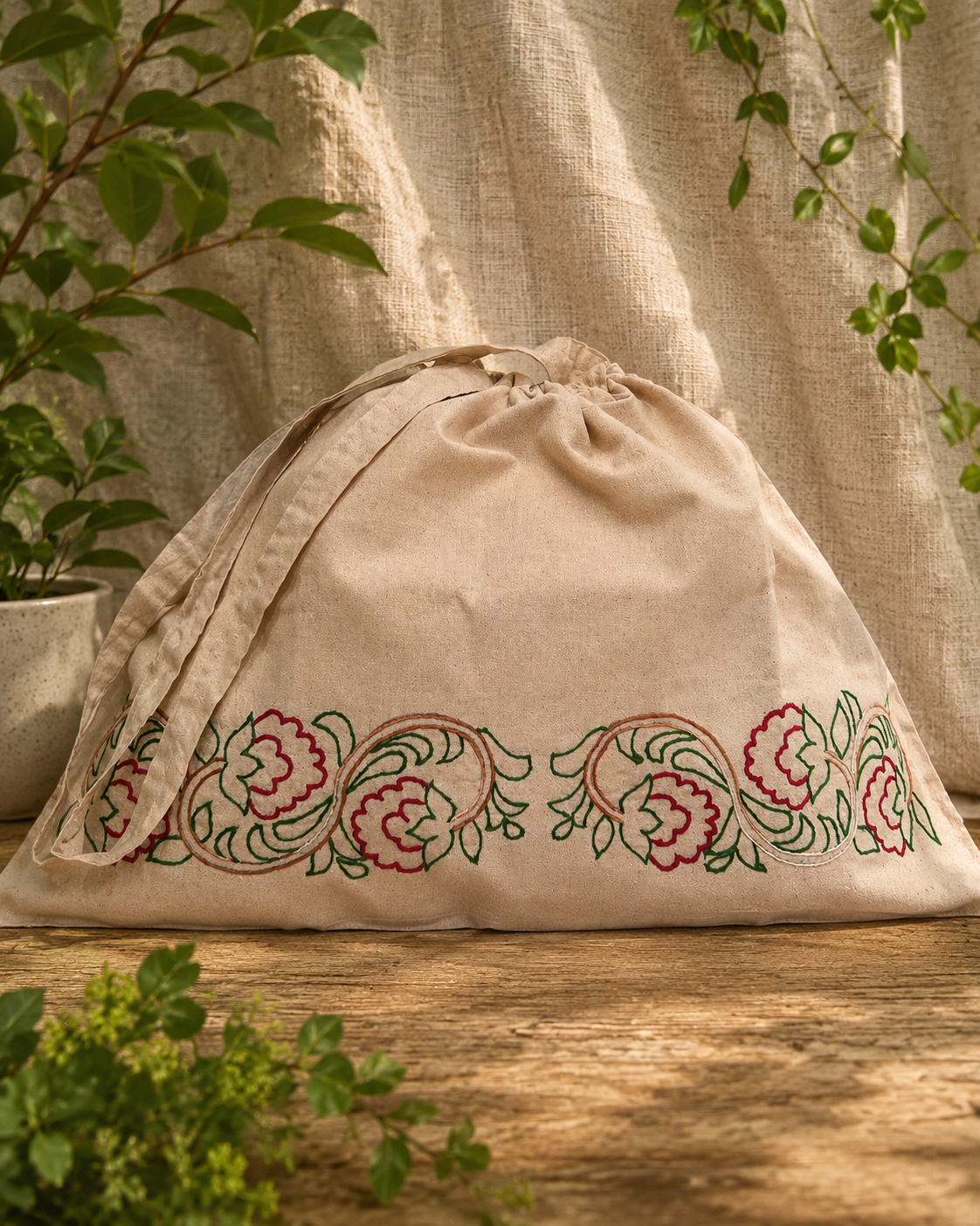 Hand Embroidered Colours of Life Tote Bag
