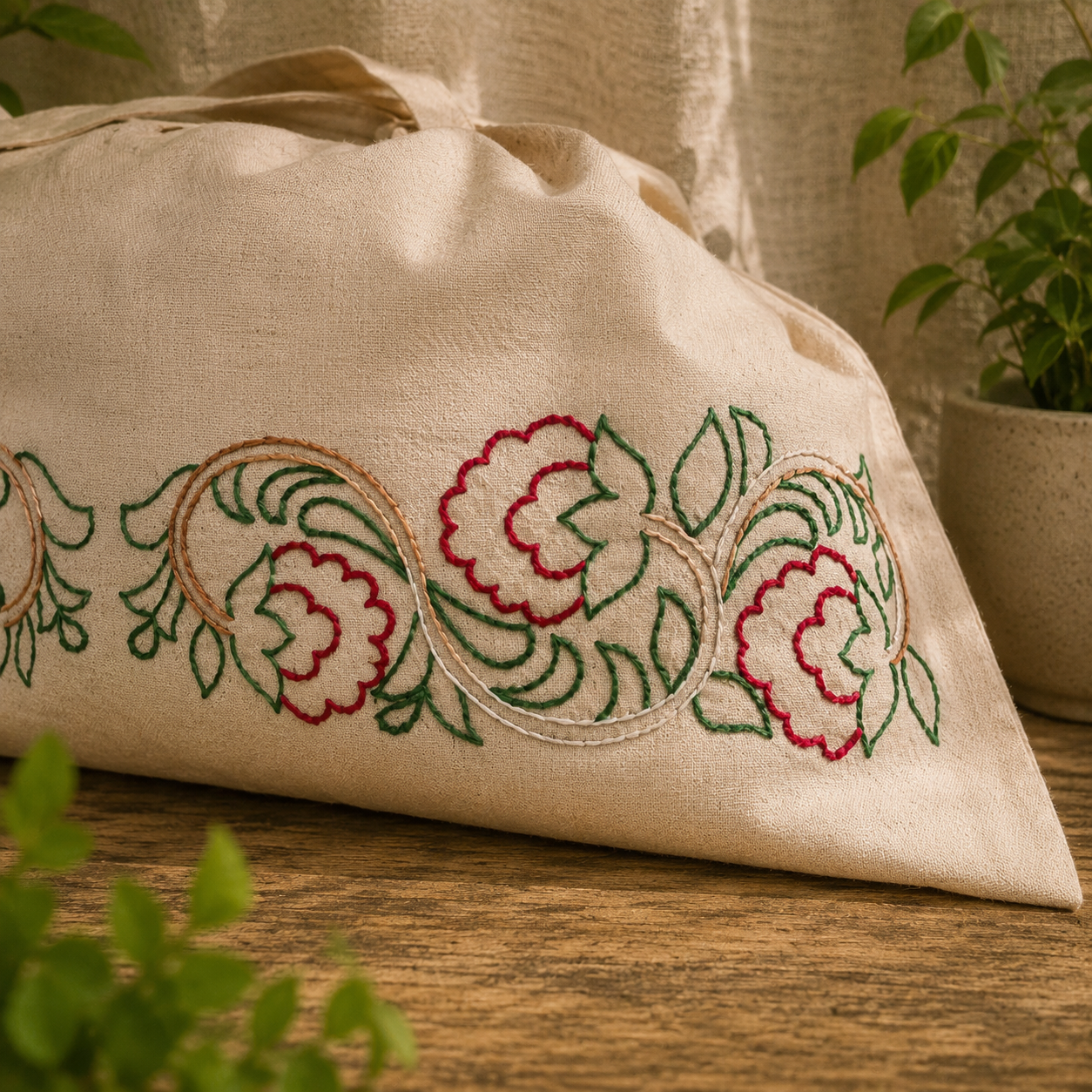Hand Embroidered Colours of Life Tote Bag